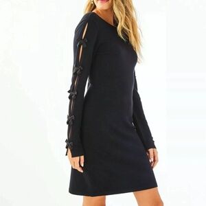 LILLY PULITZER EDINA BOW SLIT LONG SLEEVE SWEATER BLACK DRESS sz S
